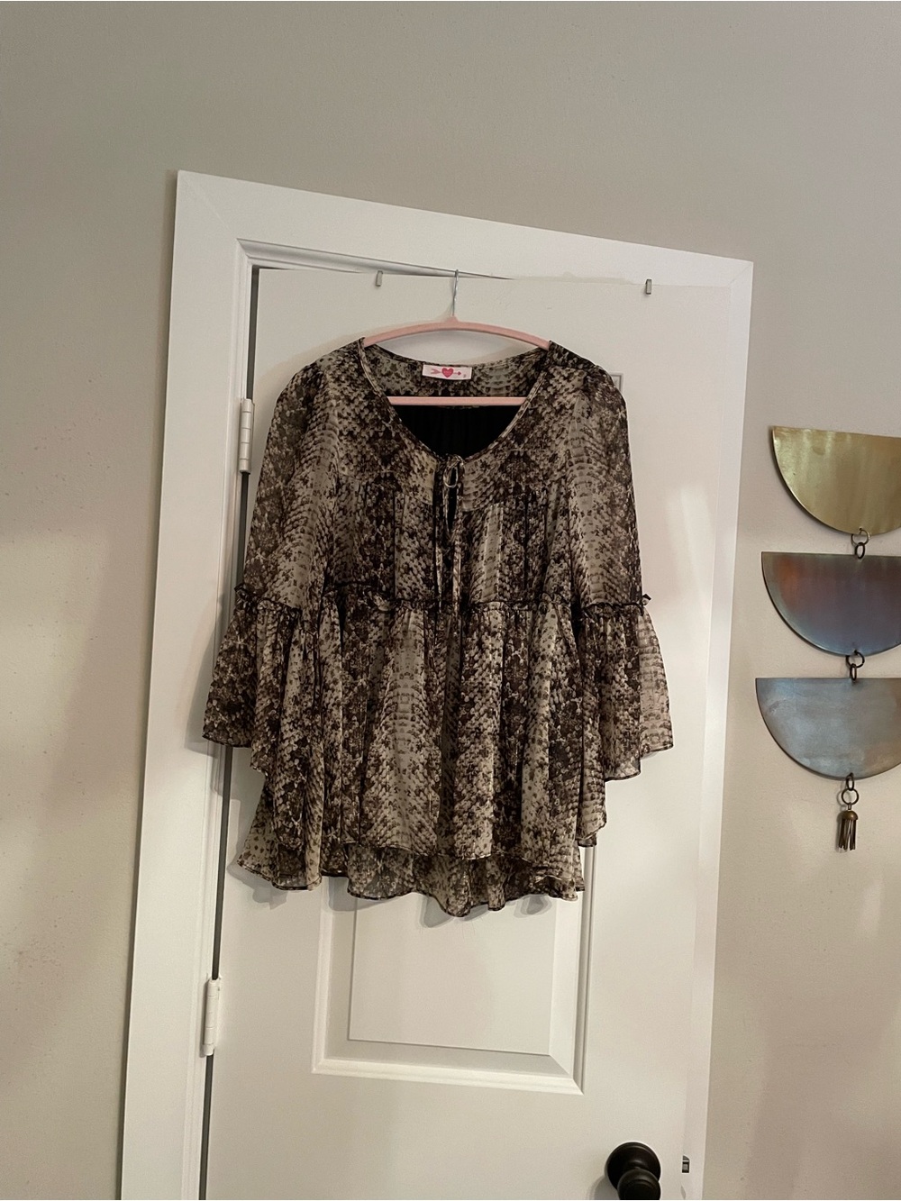 REDUCED !!  Buddy Love Snake-Print Peasant Tunic - Brown, Black, cream